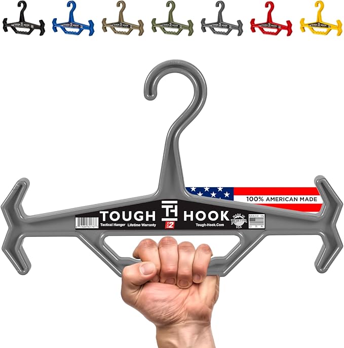 Tough Hook Original Heavy Duty Hangers – The Superhero of Hangers USA-Made, Anti-Slip ABS Resin Tactical Hanger for Police Gear, Scuba Gear & Dive BCD – DuraResin 200-lb Cap Wetsuit Hanger, 1 Gray by ToughHook