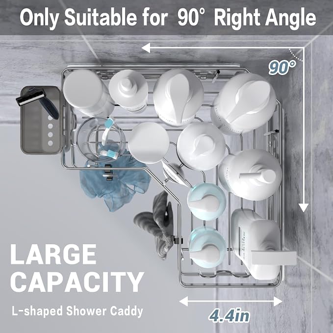 Corner Shower Caddy Bathroom Organizer: AKTECKE 2 Pack Adhesive Shelf Decor- No Drilling Stainless Steel Storage Rack with Hooks and Toothpaste Holder - Accessories Stuff - Image 2
