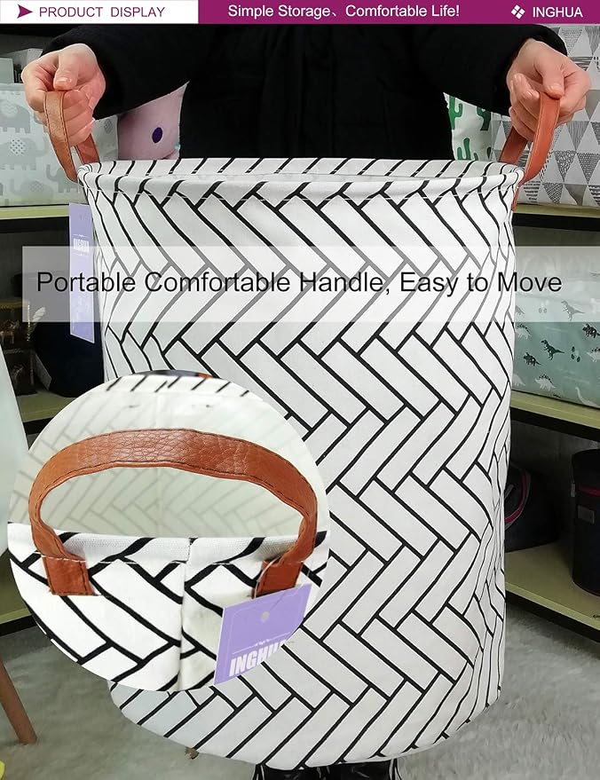 Laundry Hamper Large Canvas Fabric Lightweight Storage Basket/Toy Organizer/Dirty Clothes Collapsible Waterproof for College Dorms, Boys and Girls Bedroom,Bathroom(Weave) - Image 7