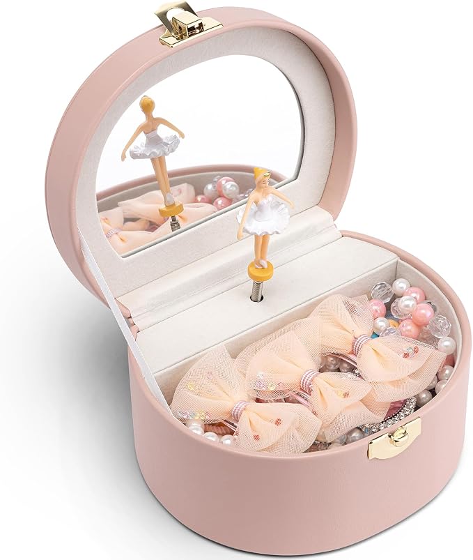 VLANDO Musical Jewelry Box for Girls, Small Kid Music Box with Ballerina for Party Bedroom Decor, Bithday Gift for Girl - Pink by VLANDO