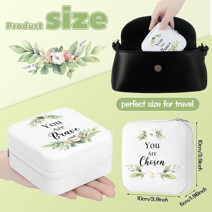 Kacctyen 12 Pieces Mini Travel Jewelry Case Bulk You Are Amazing Loved Mother's Day Church Gifts Green Leaf Gifts for Secretary Mothers Party Girls Leather Travel Jewelry Case - Image 3
