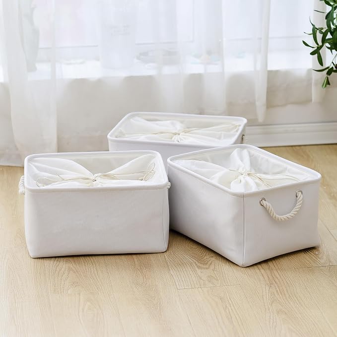 TheWarmHome Storage Basket for Gifts Empty - X Large - 3 Pack 17.7L×13.8W×9.8H in Collapsible Storage Bin for Shelves, Toy Box Storage for Gifts Book Laundry (White) - Image 4