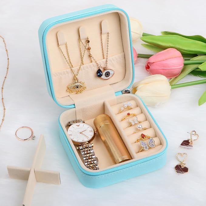 17Dec Small Travel Jewelry Case Organizer,Mini Travel Essentials for Women,Bridesmaid Gifts Birthday Gifts for Women,Small Jewelry Box for Girls 8-12 - Image 9