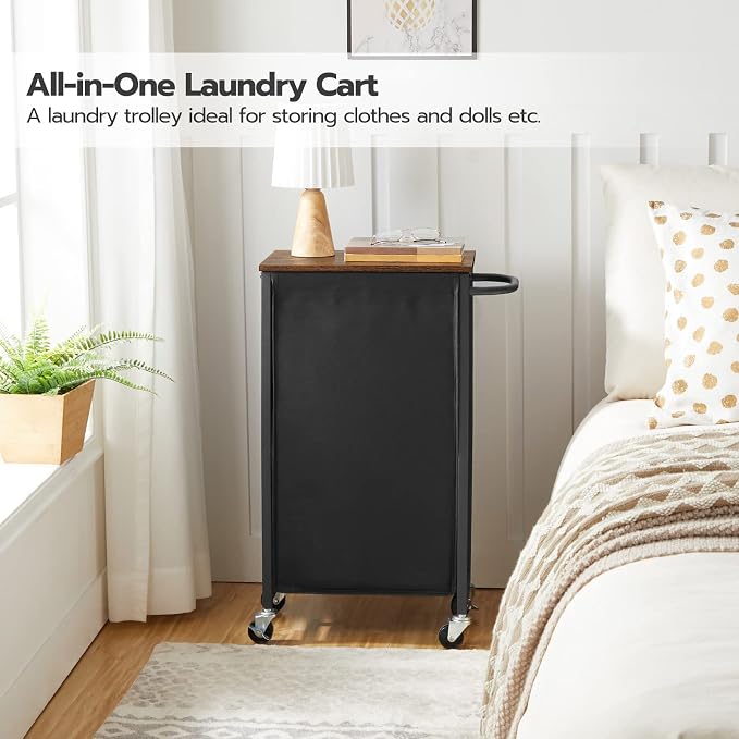 HOOBRO Slim Laundry Hamper with Lid, 11Gal Rolling Laundry Basket with Wheels, Laundry Sorter with Side Pockets and Handle, Oxford Fabric Bag, Space-Saving, Rustic Brown and Black BF24XY01G2 - Image 7