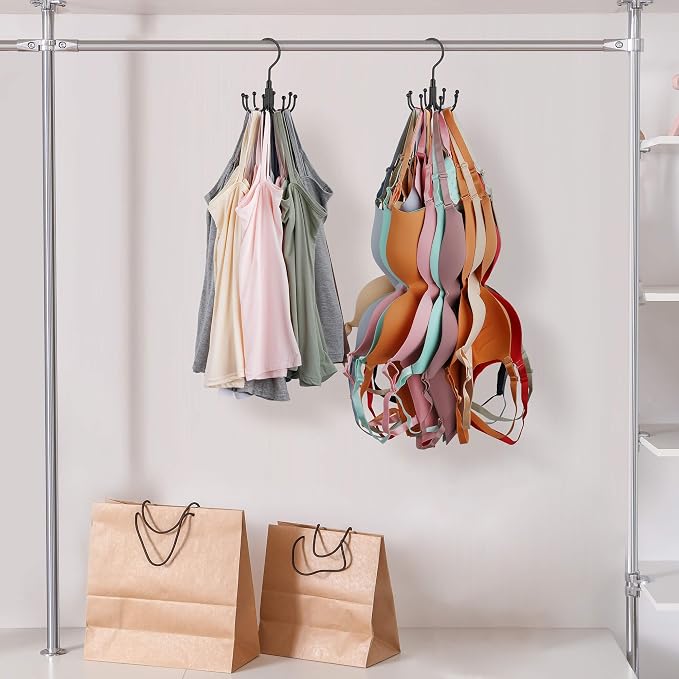 ZEDODIER Tank Top Hanger, 2 Pack Rotatable Bra Organzier for Closet, Max 48 Storage Capacity Sport Bras Holder, Metal Space Saving Closet Organizers and Storage, Black - Image 6