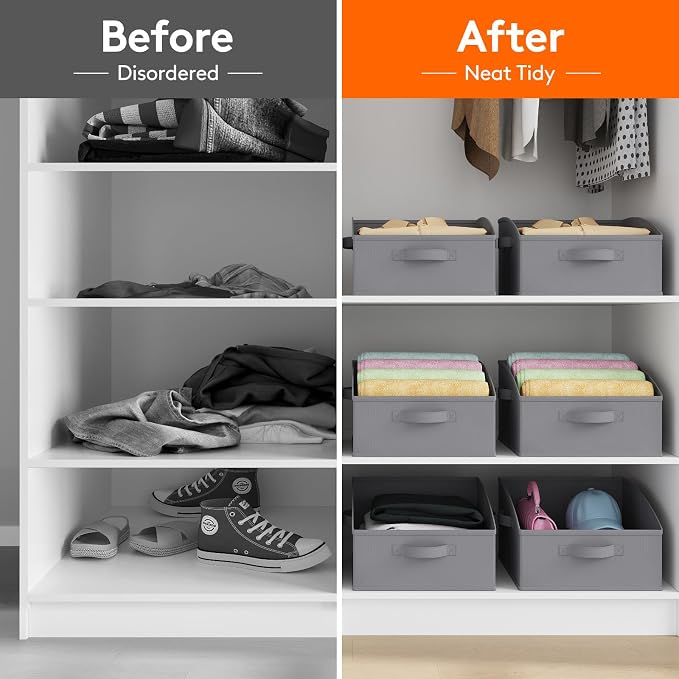Lifewit Trapezoid Closet Storage Bins for Shelf, 6 Packs Non-woven Closet Organizer Baskets with Handles, Foldable Clothes Containers Boxes for Clothing, Book, Purse, 16L, Medium, Gray - Image 7