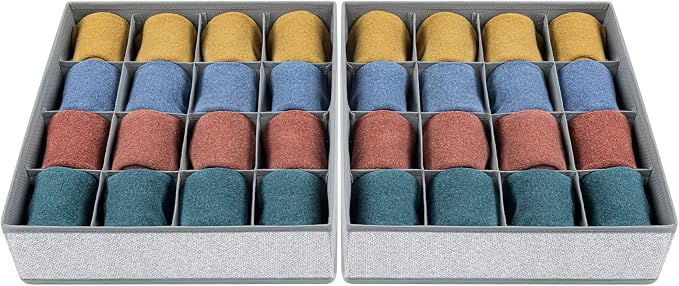 Joyoldelf Sock Drawer Organizer Divider Underwear Organizer 16-cell Fabric Dresser Drawer Organizers Storage Boxes for Socks, Lingerie, Handkerchiefs, Ties 2 Packs Gray - Image 7