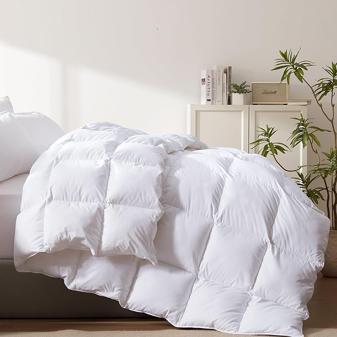 Cosybay Heavyweight California King Size Feather Down Fiber Comforter - Fluffy White Thicker Winter Duvet Insert, Ultra Soft 100% Cotton Cover, Luxury Hotel Bedding with Corner Tabs, 104"x96"