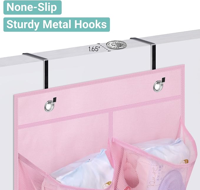 KIMBORA 2 Packs Narrow Kids Over the Door/Wall Shoe Organizer Small Baby Hanging Shoe Rack for Closet with Clear Mesh Pocket Shoe Storage for Toddler Girl Bedroom, Bathroom, RV, Pantry, Camping (Pink) - Image 6