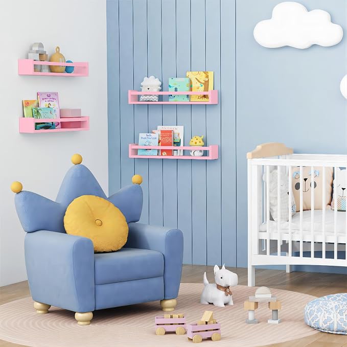 Forbena Large Pink Kids Book Shelves for Girls Room Wall Set of 4, Floating Nursery Book Shelf for Baby Girl Deocr, 24 Inches Long Wall Mounted Bookshelf for Toddler Kid Child Teens Bedroom (Pink) - Image 2