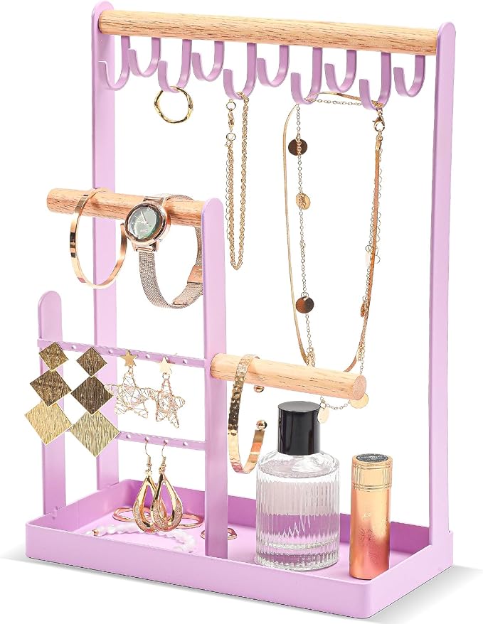 ProCase Cute Jewelry Stand, Aesthetic Jewelry Organizer for Dresser Vanity, Jewelry Holder Display for Necklaces Earrings, Gifts for Teen Girls Women, Bedroom Dorm Decor -Medium, Purple by ProCase