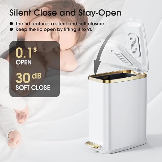 CEROELDA Small Bathroom Trash Can with Lid Soft Close-5L/1.3 Gal Stainless Steel Garbage Can-Step Pedal Wastebasket Slim Trash Bin for Office, Bedroom, Toilet, Live Room-White - Image 3