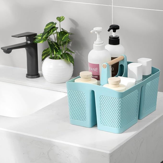 rejomiik Portable Shower Caddy Basket Plastic Cleaning Caddy Organizer Storage Tote with Handle for Bathroom, College, Dorm Room Essentials, Blue - Image 2
