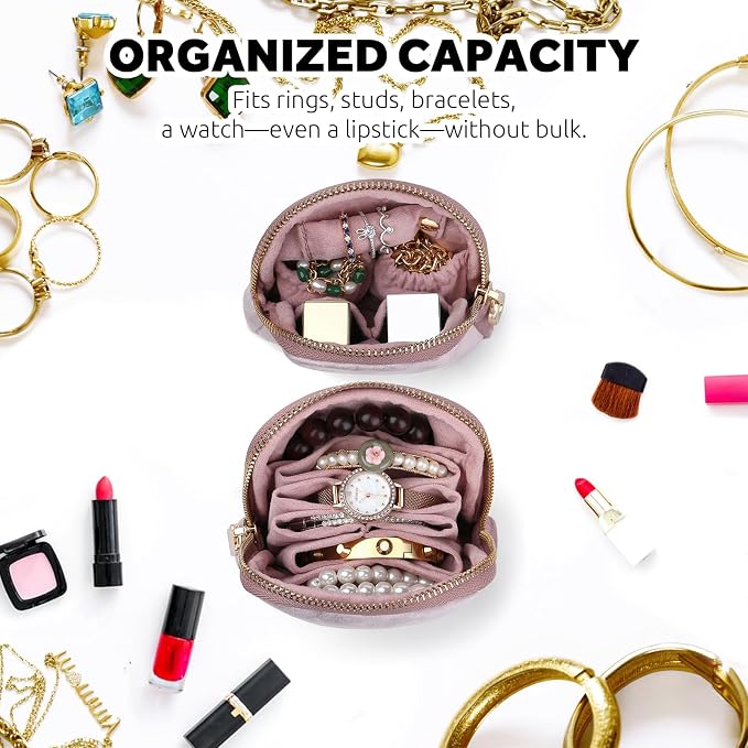 Small Travel Jewelry Case Set 2-in-1 Detachable Velvet Pouches, Portable Jewelry Organizer Bag for Rings Earrings Bracelets, Gift Box for Women (Blush Pink) - Image 2