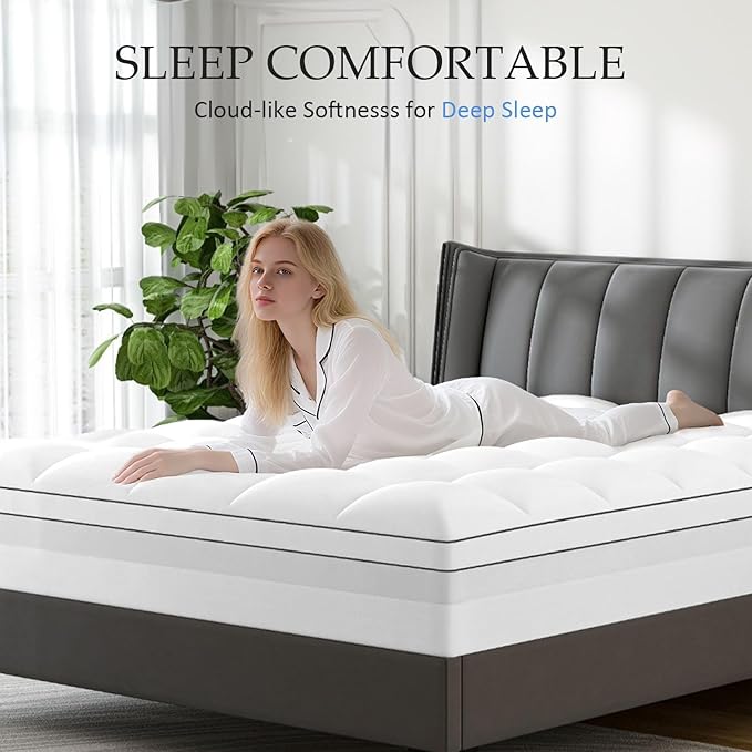 4 Inch King Mattress Topper Dual Layer,2 Inch Gel Memory Foam Plus 2 Inch Cooling Pillow Top Mattress Pad Cover for Back Pain, with 8-21 Inch Deep Pocket