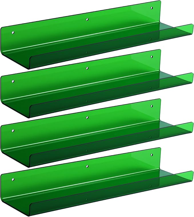 upsimples Acrylic Shelves for Wall Decor, 15" Display Shelf Perfume Organizer for Bathroom, Bedroom, Living Room, Floating Bookshelves for Kids, Clear Green, 4 Pack - Image 6