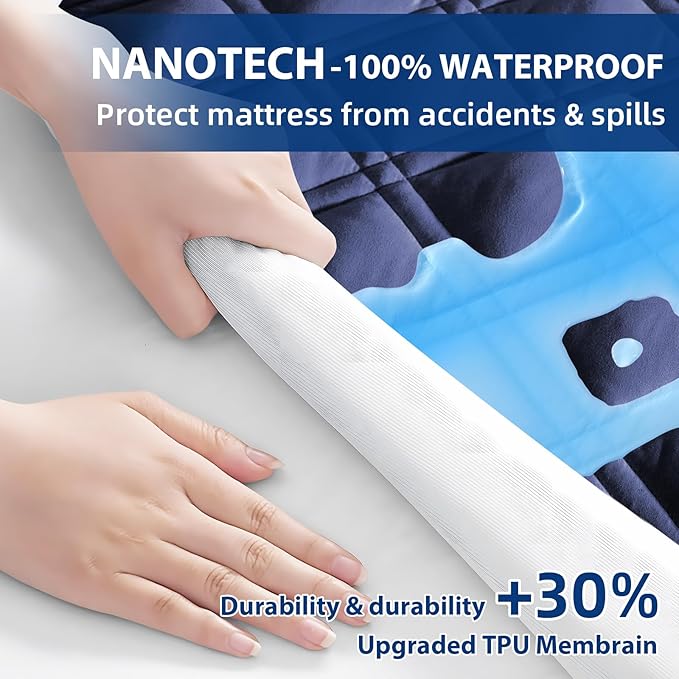 Waterproof Mattress Protector Queen Size, All-fit-One Soft Noiseless Bed Mattress Cover with Deep Pocket 8-21", Washable for Bedwetting, Cool Sleep，Suitable for Home Bedroom Hotel, Blue