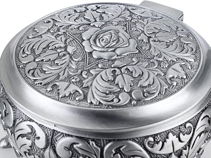 Hipiwe Metal Jewelry Box Vintage Ring Holder Trinket Organizer Small Round Earring Necklace Storage Box Jewelry Display Box Keepsake Box Decorative Jewelry Box Gift for Women - Image 3