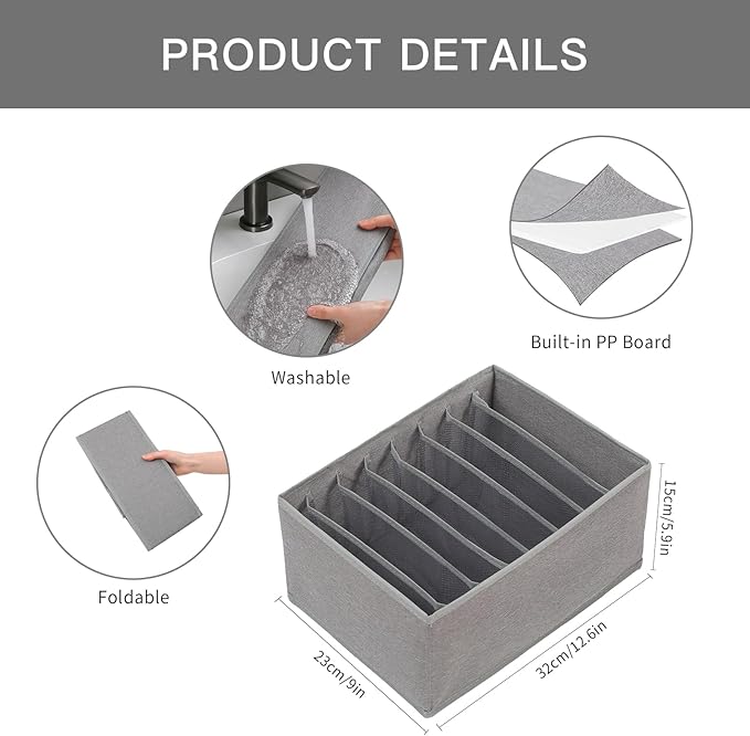 Qozary 4 Pack Drawer Organizers for Clothing, 8 Grids Foldable Closet Organizers and Storage Bins for Bedroom, Dresser Organizer Boxes for Thin T-shirts, Tank Tops - Image 2