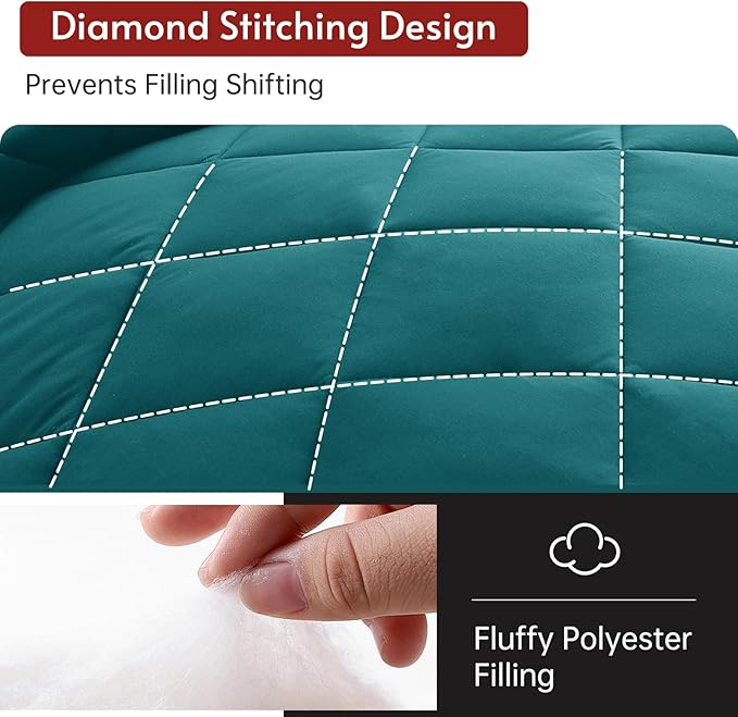 MUXHOMO 7 Pieces King Comforter Set, Reversible Bed in a Bag King Size, All Season Bedding Set with Comforter, Flat Sheet, Fitted Sheet, Pillowcases & Shams, Peacock Blue & Ivory