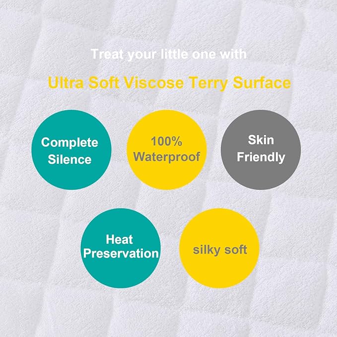 Waterproof Pack and Play Mattress Pad Cover, Pack and Play Mattress Protector Sheets Fitted, 2 Pack, Made from Viscose Terry Surface, Ultra Soft and Skin-Friendly, Washer & Dryer, White