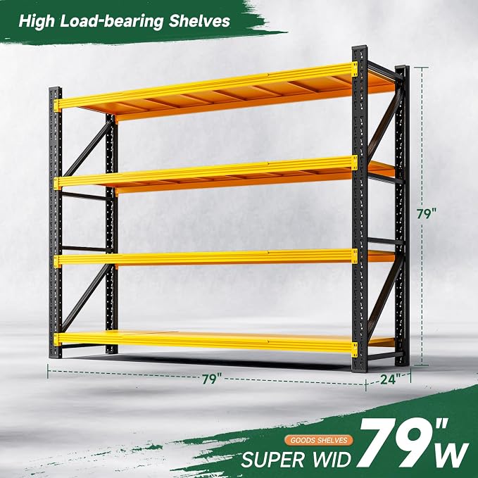 Letaya 6000LBS Heavy Duty Storage Shelves,79" W Metal Garage Shelving Units,4 Tier Large Tall Industrial Shelving,Adjustable Utility Rack Shelf for Warehouse,Basement (Yellow, 79" W x 24" D x 79" H) - Image 2