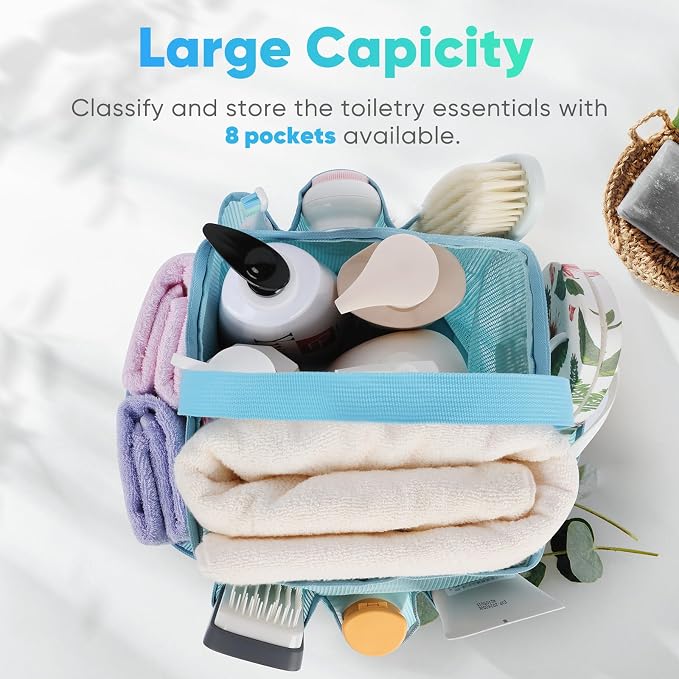 EUDELE 2 Pack Mesh Shower Caddy Portable for College Dorm Room Essentials, Shower Caddy Dorm with 8-Pocket Large Capacity,Shower Bag for Beach,Swimming,Gym - Image 2