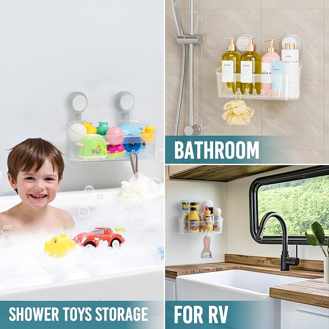 TAILI Shower Caddy Suction Cup 2 Pack, Heavy Duty Bathroom Organizer, Removable Shelves for Inside Shower, Shampoo, Waterproof Suction Plastic Storage for Bathroom Accessories Holder, Frosted Clear - Image 4