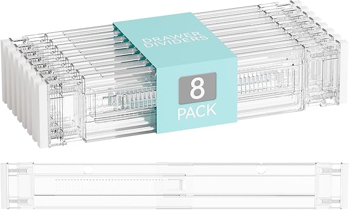 Yieach 8 Pack 3.2 Inch Shallow Acrylic Drawer Dividers for Clothes -Expandable from 15-21''- Adjustable Drawer Dividers for Baby Clothing,Sock,Underwear,Clear in Drawer Separators for Dresser,Kitchen by Yieach