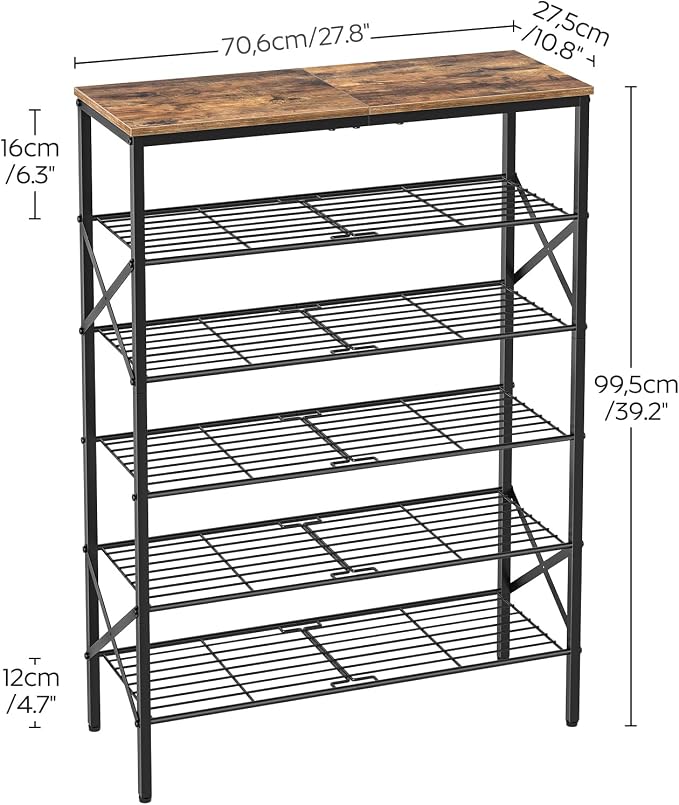 YATINEY 6-Tier Shoe Rack, Shoe Storage Organizer for Closet, Free Standing Shoe Organizer with Metal Mesh Shelves, 24 Pairs of Shoes, Rustic Brown and Black SS06BR - Image 3