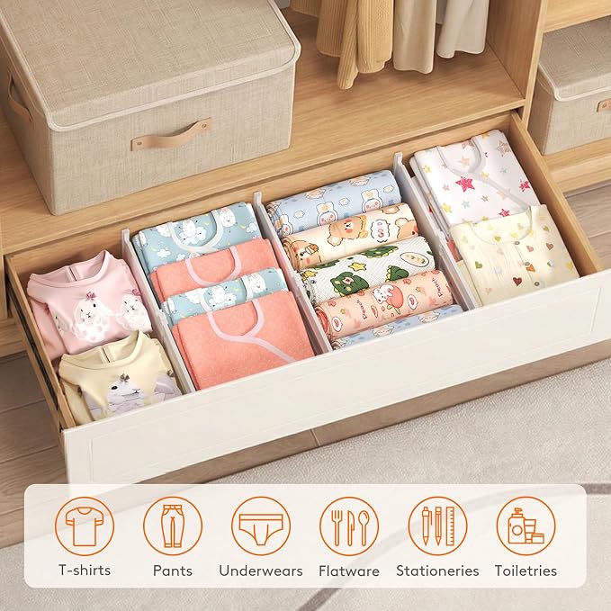 Lifewit 6" Tall 9 Pack Drawer Dividers, 30-47cm/11.5-18.5" Expandable Drawer Divider for Clothes, Adjustable Dresser Drawer Organizers, Drawers Separators for Dresser/Bathroom/Closet/Kitchen White - Image 9