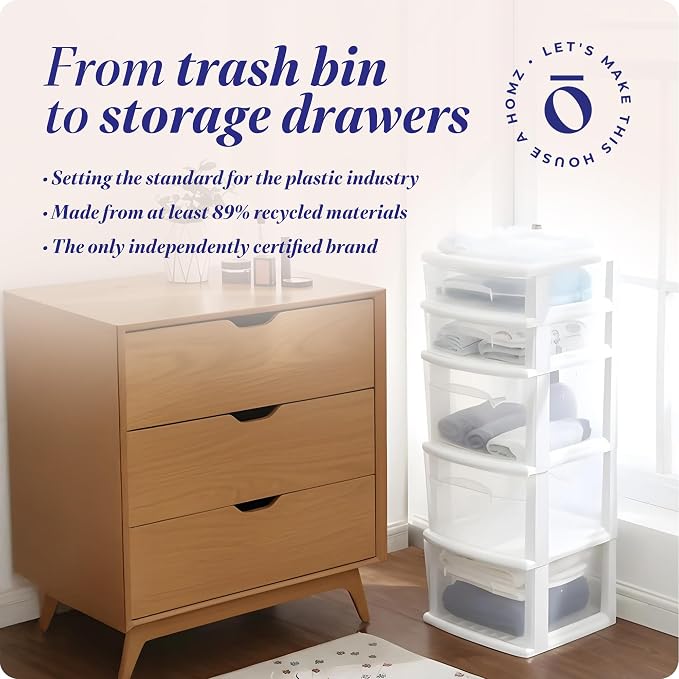 HOMZ 5-Drawer Storage Cart, Clear Plastic Drawers, 14.25" Wide Medium, White Frame - Organizing Drawer Containers for Home, Bathroom, Office, and Classroom - Image 8