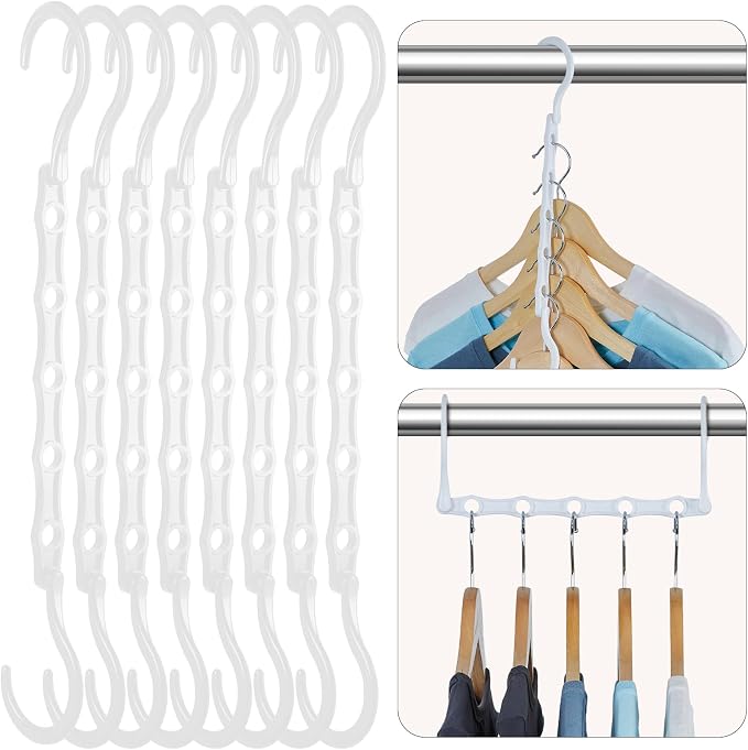 HOUSE DAY Closet Organizers and Storage, 8 Pack Magic Hangers Space Saving Clothes Hangers, Sturdy Plastic Hangers with 5 Holes for Wardrobe Closet Organization, College Dorm Room Essentials by HOUSEDAY