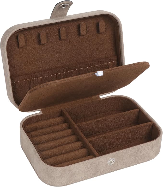 Hatori Travel Jewelry Box, PU Leather Small Jewelry Organizer for Women Girls, Portable Mini Travel Case Display Storage Holder Boxes for Stud Earrings, Rings, Necklaces, Bracelets (Brown) by SAJOMA