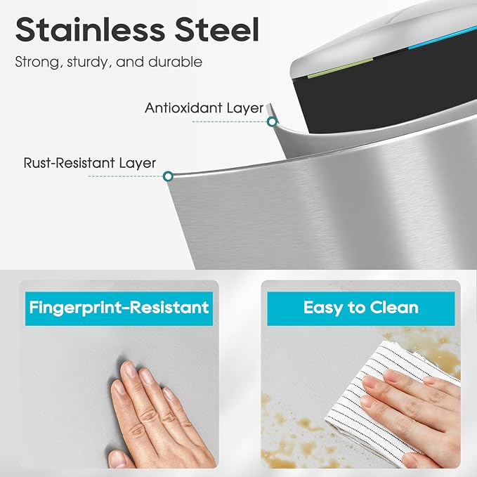 FDW | 10 Gallon Trash Can with Lid | Stainless Steel | Fingerprint-Proof | Made of Stainless Steel | Soft-Close Step Pedal | Hands-Free Use | Easy to Clean | for Kitchen, Office, Bathroom - Image 6