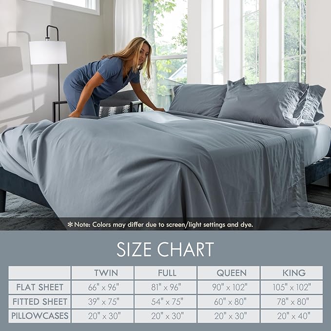 ClevaHome Twin Size Sheet Set - 4 Piece Soft Breathable Luxury Bed Sheet Set - Shrinkage & Fade Resistant Embroidered Bedding Sheet with Deep Pocket, 2 Extra Pillowcases (Twin, Quarry)