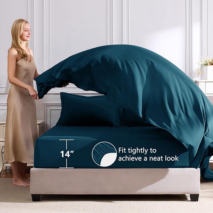 CozyLux Full Size Comforter Sets Lyons Blue - 7 Pieces Bed in a Bag Full, Luxury Soft Bed Set for All Seasons, Bedding Set with Down Alternative Comforter, Sheets, Pillowcases & Shams