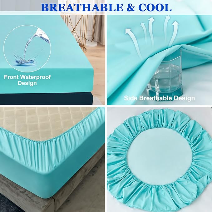 Sufdari Cal King Mattress Protector,Waterproof Mattress Protector,Fitted Sheet Style Mattress Cover with 18" Deep Pocket,Washable and Comfortable-Aqua,California King