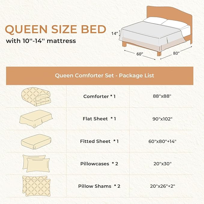 Sasttie Queen Comforter Set, 7-Piece Bed in a Bag, Pintuck Bedding Set for All Season, Includes Comforter, Flat Sheet, Fitted Sheet, Pillowcases and Pillowshams, Dark Green
