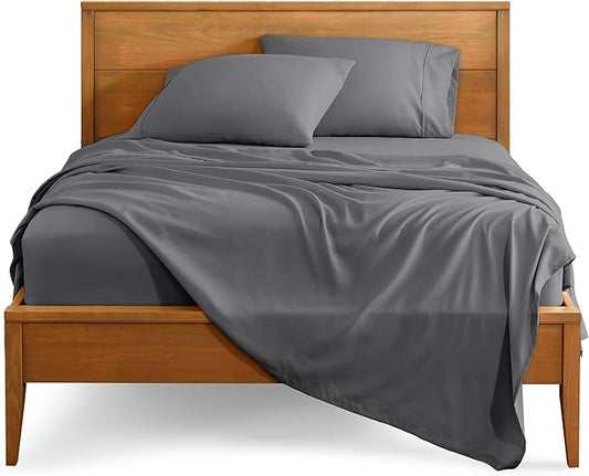 Bare Home Split Head Flex King Sheet Set - 1800 Ultra-Soft Microfiber Bed Sheets - Double Brushed - Deep Pockets - Easy Fit - 4 Piece Set - Bedding Sheets & Pillowcases (Grey)