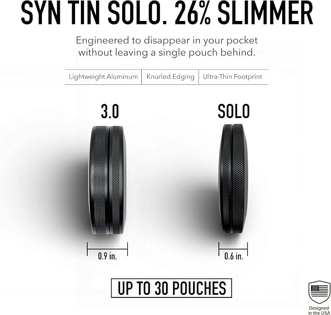 Solo | Slim Metal Container for Zyn, Premium Aluminum Can & Rugged Pouch Holder | Extra Capacity, Knurled Grip, & Slim Container | EDC (Black) - Image 3