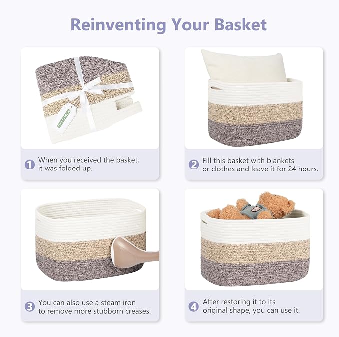 ECDYQXVU Cotton Rope Storage Basket, 15x10x9 Inches, Woven Basket for Shelves, Clothes, Towels, Books, and Laundry, Rainbow (1 Pack) - Image 8