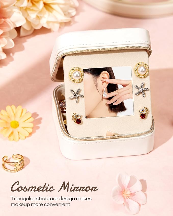 Enthralite Travel Jewelry Box for Girls: Traveling Jewelry Case Gift for Women - Mini Organizer for Necklaces Earrings White Z - Image 4