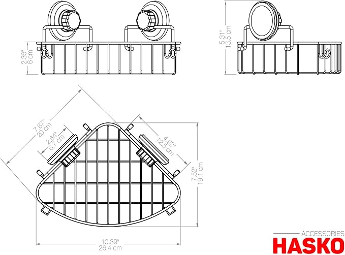 HASKO accessories Corner Shower Caddy with Suction Cup Shower Shelf with Hooks, Stainless Steel Bathroom Caddy, Wall Mounted Shower Basket for Bathroom, Adhesive 3M Stick Discs Included (Black) - Image 6