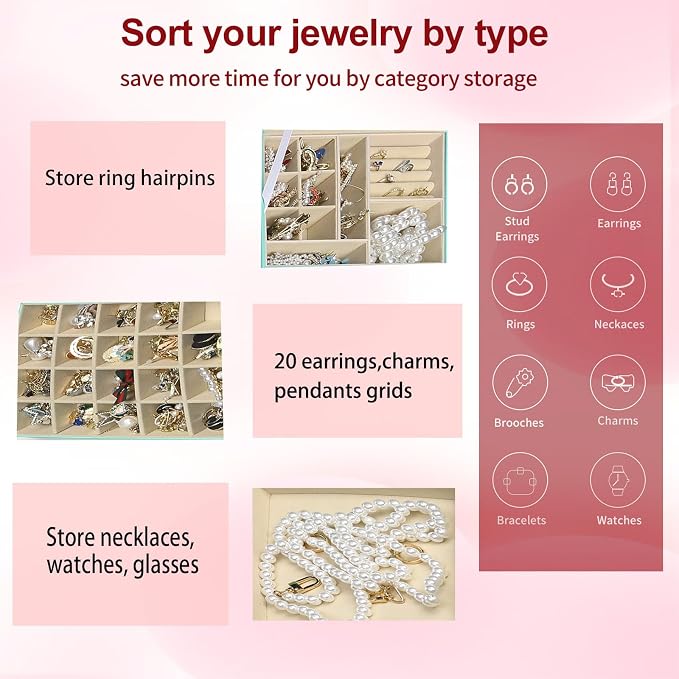 BOOVO Clear Lid Jewelry Box,3 Layers Jewelry Organizer Large Multi-Functional Jewelry Storage Box with 2 Drawers,Jewelry Display Case of Rings Earrings Necklace Bracelets for Women Girls (Turquoise) - Image 3