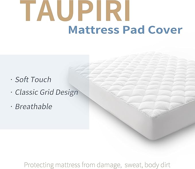 Taupiri Full Quilted Mattress Pad Cover with Deep Pocket (8"-21"), Cooling Soft Pillowtop Mattress Cover, White