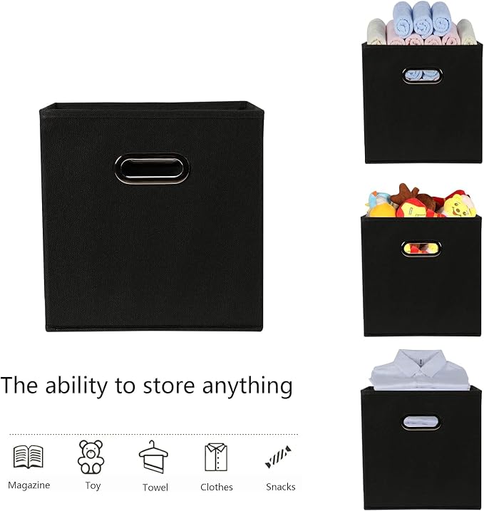 Fabric storage bins Cubes, Fabric Cube Organizer with Handle, Foldable Cube Bins for Cloth or Accessary Storage, 11x11x11, Set of 12, (Black) - Image 3