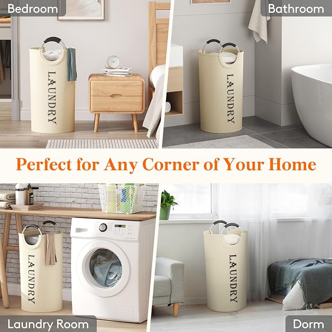 Lifewit 100L 2-Pack Large Laundry Basket, Collapsible Laundry Hamper with Aluminum Handles, Waterproof Freestanding Dirty Clothes Hampers for Laundry Room Bedroom Dorm Bathroom, White - Image 7