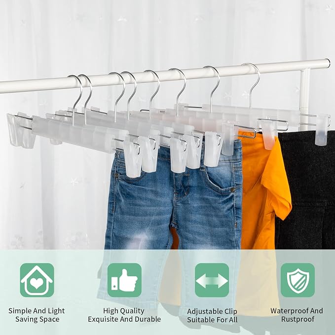 Skirt Hangers, Pants Hangers with Clips，360 ° Swivel Hooks Space Saving Hangers for Pants, Skirts, Clothes, Jeans (30 Pack, Translucent) - Image 2