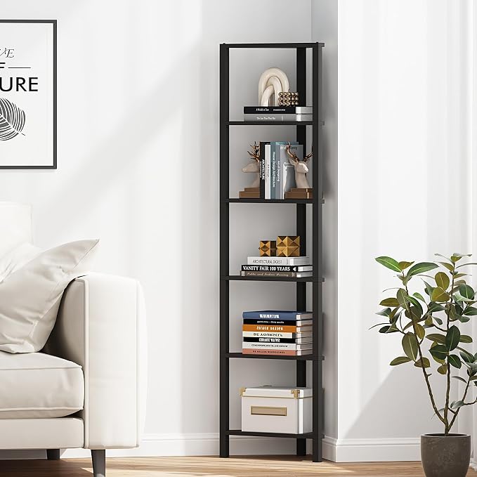 TUTOTAK Corner Shelf, 6-Tier Corner Bookshelf for Small Space, Narrow Display Corner Shelf Stand with Storage Rack, for Living Room, Bedroom, Black BS05BK006 - Image 7